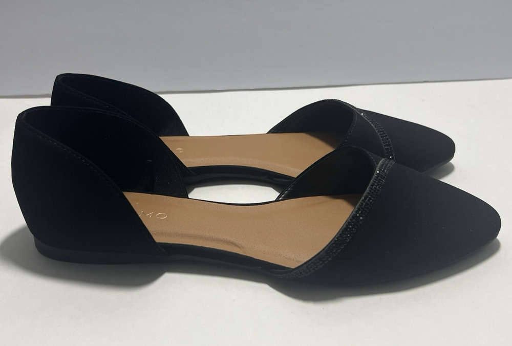 Andiamo Wilson Women's Black D'Orsay Flats Rhinestone Trim Wide 10W